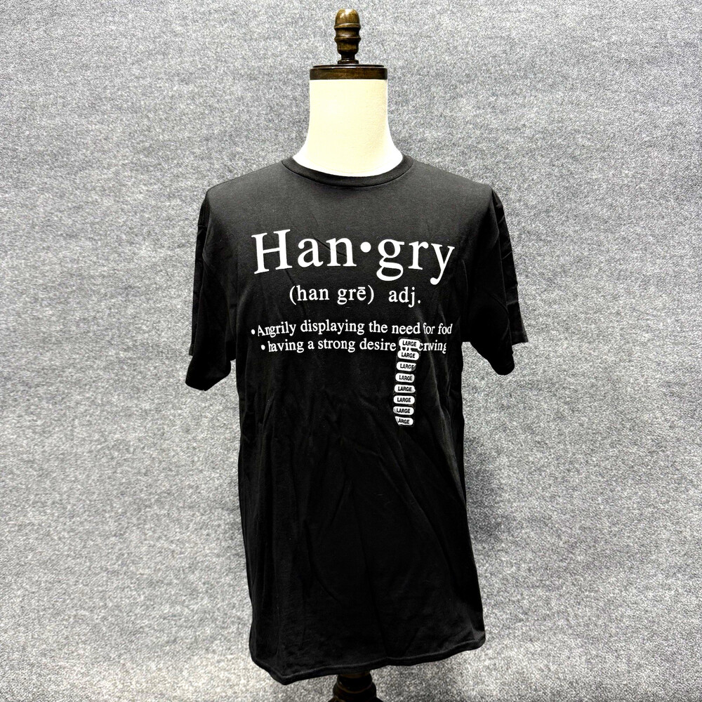 Hangry Definition T Shirt Mens Large Black Funny Food Humor Graphic Tee Delta